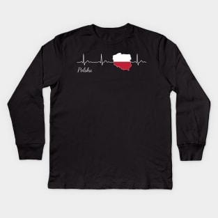 Poland Polska Heartbeat Heartbeat Gift Kids Long Sleeve T-Shirt